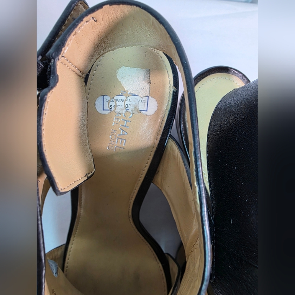 MICHAEL Michael Kors Black Leather Peep Toe Wedge Sandals Size 7M 37 - Picture 3 of 10